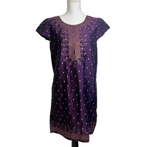 Calypso St Barth Women M Purple Paisley Embroidered Cap Sleeve Shift Dress